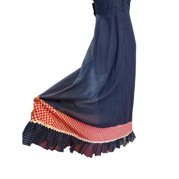 Vintage Handmade Tres Mariposas El Paso Blue Red Polka Dot Gingham Maxi Dress Sh - Picture 7 of 14